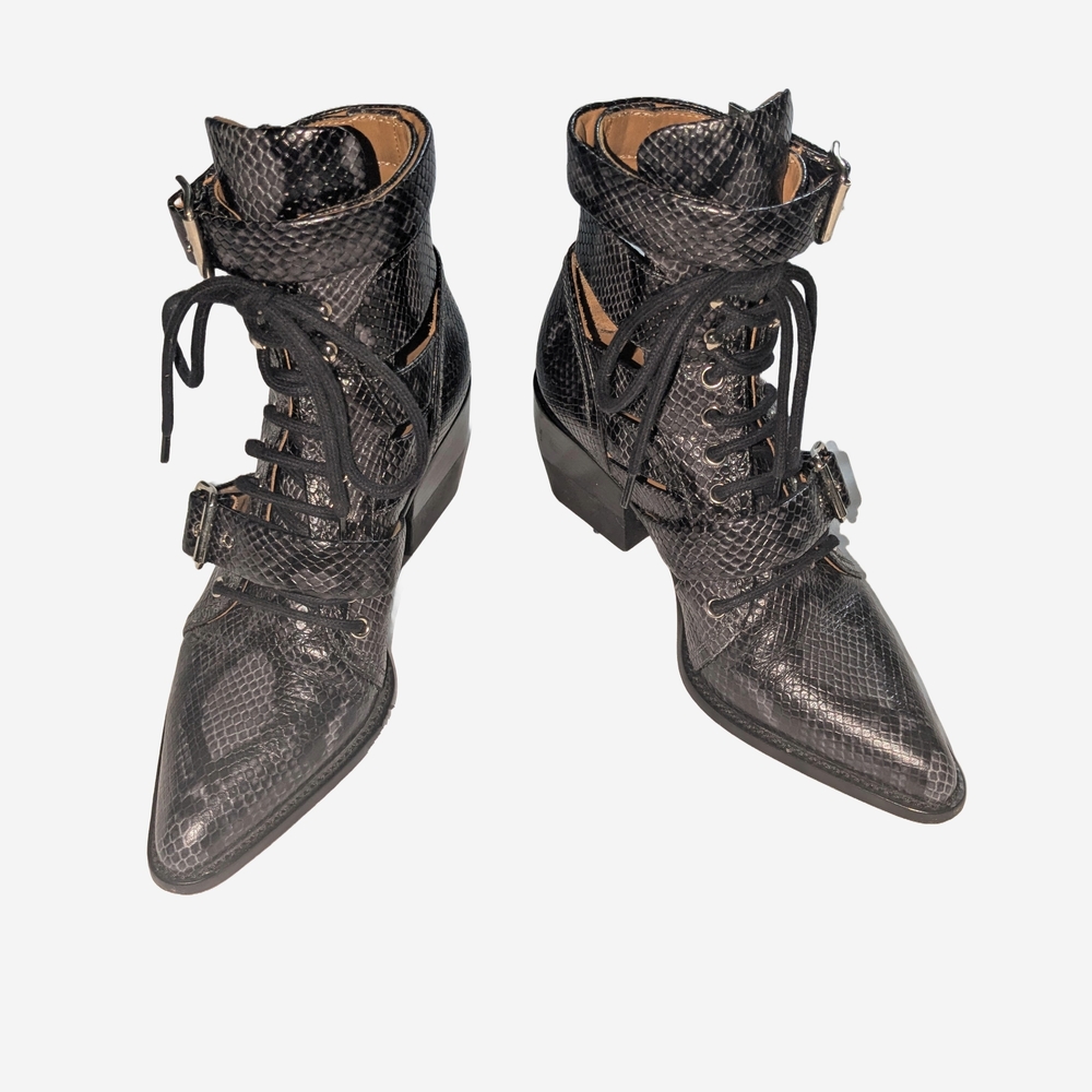 Chloe Gray Black Python Rylee Lace Up Boots 39.5